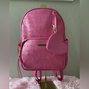 NWT Juicy Couture Pink Embossed Backpack with Heart Charm Coin Purse